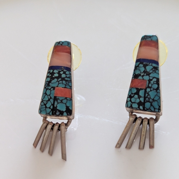 Vintage Native American Multistone Dangle Earrings - Picture 2 of 8